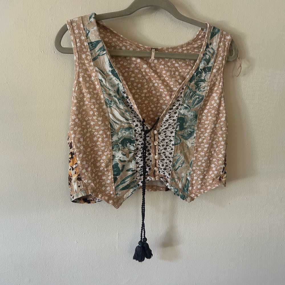 Free People Floral Patchwork Sleeveless Crop Top Vest